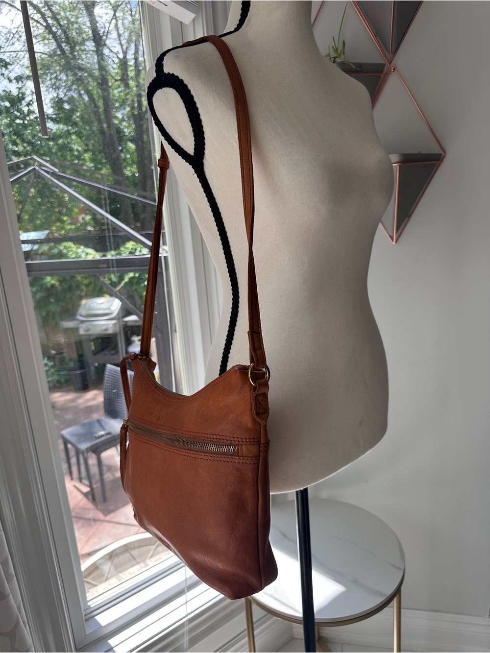margot Cognac Brown Genuine Leather Crossbody Shoulder Bag Purse with Tassel Zip